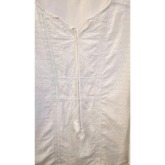 Avenue White 100% Cotton Embelished Relaxed Fit Pullover Tunic Top Sz 18/20 EUC - Picture 3 of 7